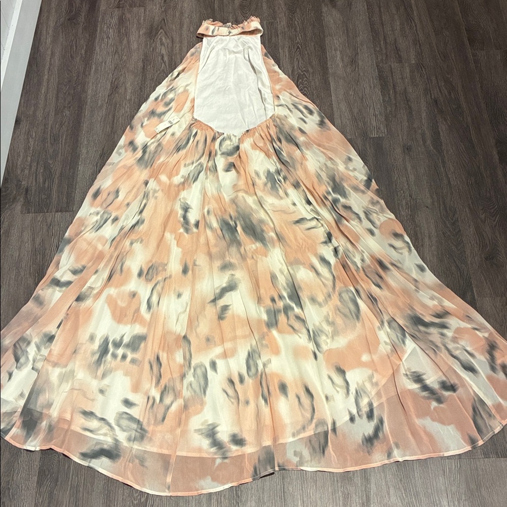 Anthropologie Blush and Gray Watercolor Halter Maxi Dress - Picture 10 of 16